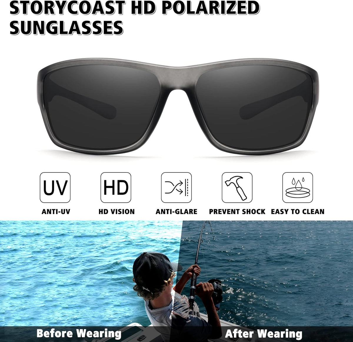 STORYCOAST Polarized Sports Sunglasses for Men Women Unbreakable Frame Cycling Fishing Driving
