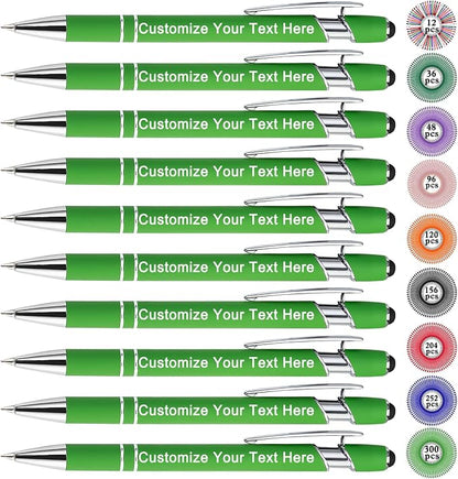 Qingxily Up to 300 Pcs Custom Pens Bulk Personalized Pens with Free Engraving Customized Stylus Ballpoint Pens with Your Name Text Message for Business Graduation Anniversaries-12 Pcs