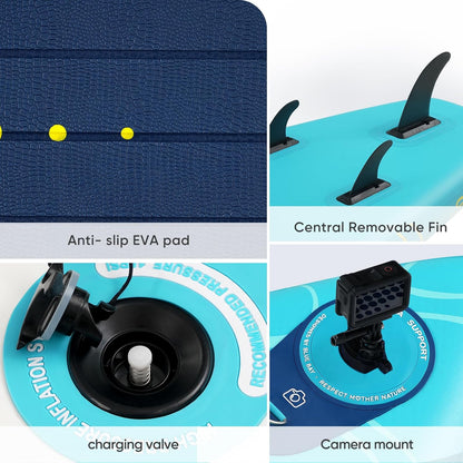 Inflatable Paddle Board,Stand Up Paddle Board Set, Extra Wide SUP Board with Removable Fin, Floating Paddle, Hand Pump, Waterproof Phone Pouch,Traveling Board