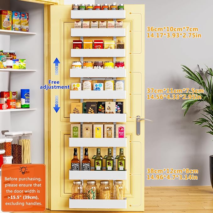 Moforoco White 9-Tier Over The Door Pantry Organizer, Pantry Organization And Storage, Metal Hanging Spice Rack Shelves Door