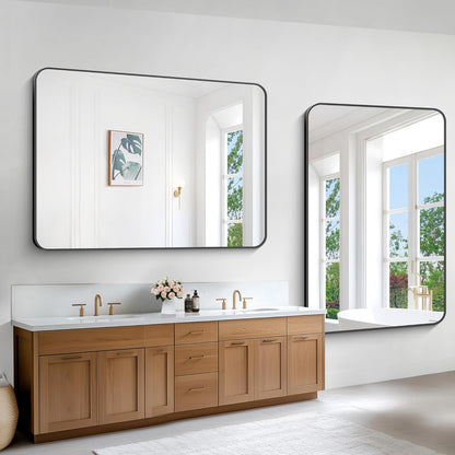 Black Bathroom Mirror,60x40 inch Wall Mirror for Bathroom Wall Mounted,Rectangle Mirror for Bathroom Over Sink,Modern Frame Round Corner for Living Room,Bedroom Entryway,Horizontal/Vertical