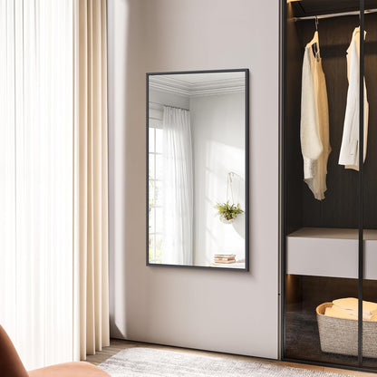 Bathroom Mirror,24x48 inch Wall Mirror for Bathroom Wall Mounted Black Rectangle Square Corner Mirrors, Black Bathroom Mirror for Living Room, Farmhouse, Bedroom Entryway, Horizontal/Vertical