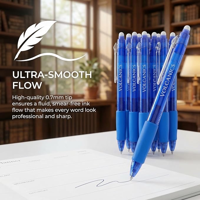 Volcanics Retractable Clicker Erasable Gel Pens, Blue Ink, 0.7mm, 72 Pack