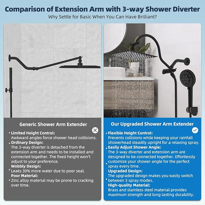 Hibbent All Metal Shower Head, 8'' High Pressure Rainfall Shower Head/Handheld Showerhead Combo with 12'' Adjustable Curved Shower Extension Arm, 10-Spray, 71'' Hose, Shower Holder, Oil Rubbed Bronze
