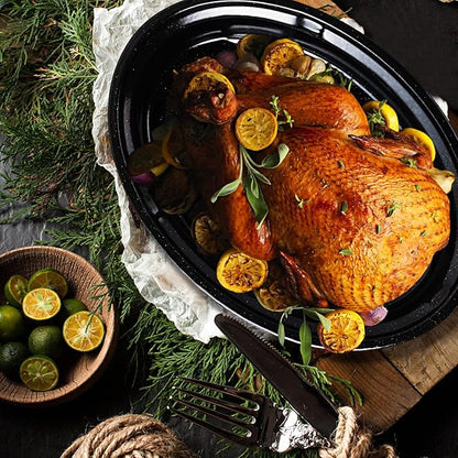Roasting Pan 11Lb 15.7 inch Oval Enamel Oven Roaster Pan with Lid for Turkey Chicken Cookware PFOA free