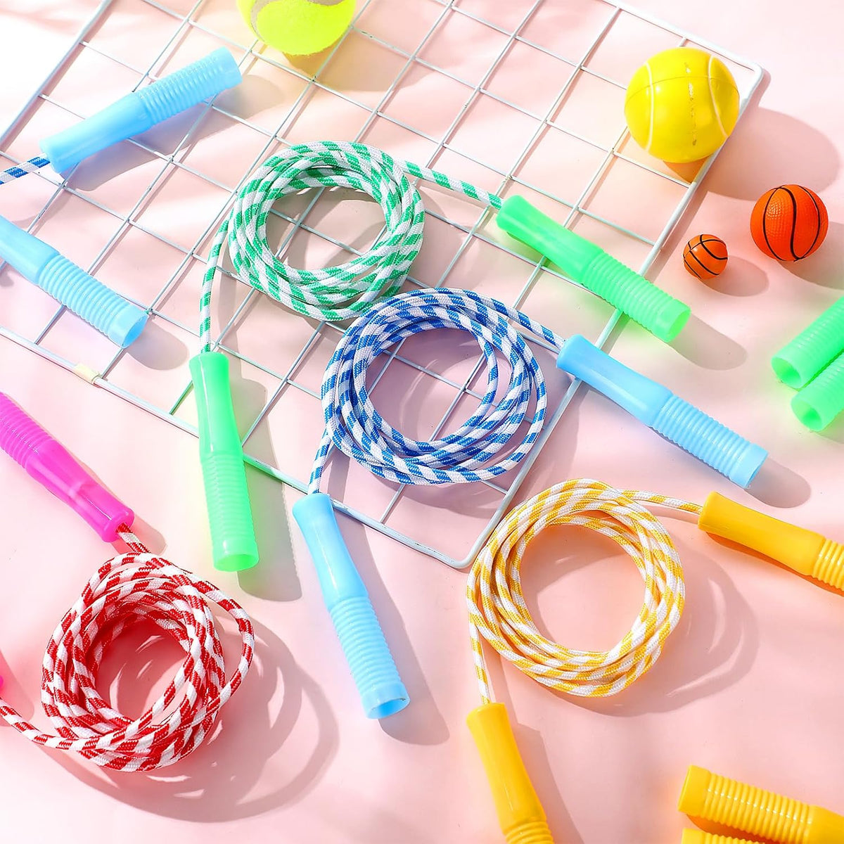 Aoriher 80 Pcs Jump Rope Bulk Kids 7.22 ft Adjustable Stripe Skipping Rope Outdoor Exercise Fitness Equipment for Back to School Class Playground Activities Set, 4 Colors