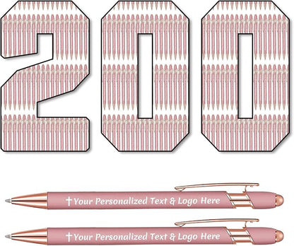 STREADVE 200 Personalized Custom Pens Engraved Writing Pen with Name Logo, Customized Promotional Items Stylus Pen Gifts for Women Realtor Nurse Wedding Business, Rose Gold