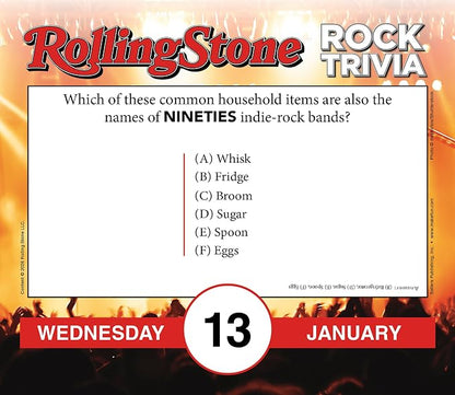 Rolling Stone Rock Trivia 2027 Daily Desk Calendar: Boxed Page-a-Day Music Quiz Calendar with Day-to-Day Rock History, Legends & Iconic Moments