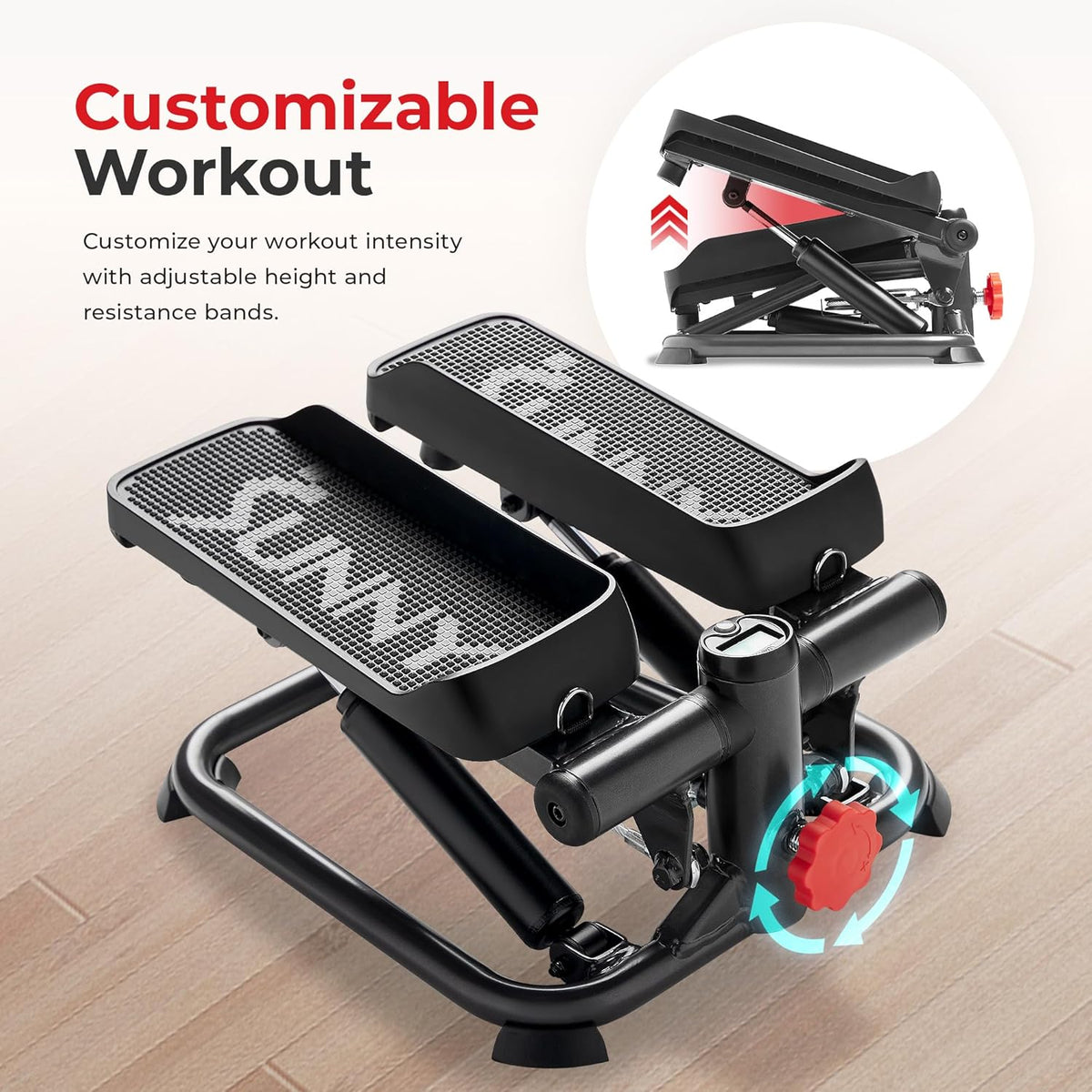 Sunny Health & Fitness Mini Steppers for Exercise at Home, Stair Step Workout Machine, Full Body Cardio Equipment, with Optional Free SunnyFit App Connection and Resistance Band