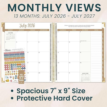 bloom daily planners 2026-2027 Hardcover Academic Year Goal & Vision Planner (July 2026 - July 2027) - 13 Months - Monthly & Weekly Calendar Agenda Organizer - 7.5" x 9" - Coastal Calm