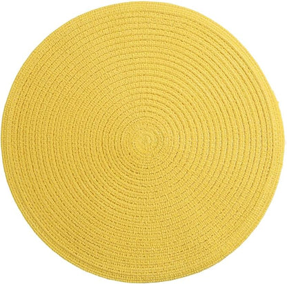 SHACOS Round Braided Placemats Set of 6 Kitchen Place Mats 15 inch Round Table Mats for Dining Tables Washable (Yellow, 6)