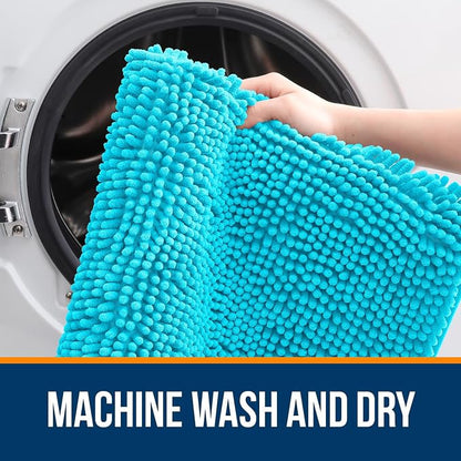OLANLY Bathroom Runner Rugs 47x24, Soft Absorbent Chenille Bath Rugs, Rubber Backing Quick Dry, Machine Washable Long Bath Mats for Bathroom Floor, Tub and Shower, Home Decor Accessories, Aqua Sky