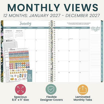 bloom daily planners 2027 Planner for Women (8.5" x 11") - Weekly & Monthly Calendar Year (January to December) Softcover Agenda Book Organizer with Stickers & Stencil - Be Kind