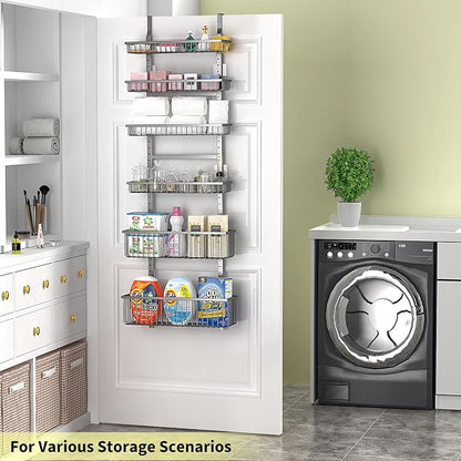 Moforoco 6-Tier Over The Door Pantry Organizer, Pantry Organization and Storage, Black Hanging Basket Wall Spice Rack Seasoning Shelves, Home & Kitchen Laundry Room Bathroom Essentials accessories