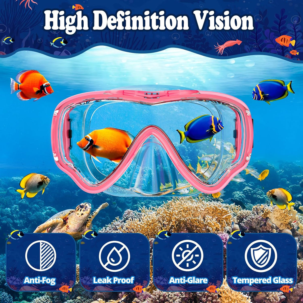 U PHITNIS Kids Snorkel Set for Age 4-14 - Dry Top Snorkeling Gear for Kids Junior & Youth - Childs Diving Mask with Big Eyes for Boys Girls - Anti-Fog Snorkeling Mask and Snorkel Set