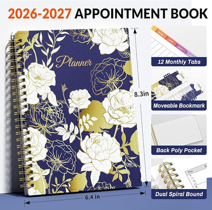 SUNEE 2026-2027 Appointment Book, Quarter-Hourly, Weekly & Monthly - from July 2026 to June 2027, 6.4"x8.3" Academic Planner, Flexible Cover, Note Pages, Bookmark, Spiral Binding, Vintage