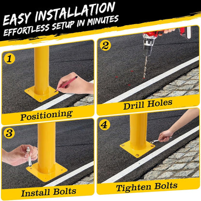 2 Pack Safety Bollard Post, 48 Inch Height 4.5 Inch Diameter Yellow Pipe Safety Steel Bollards with Anchor Bolts and Wrench, Steel Bollards for Road Warning Construction Traffic Control