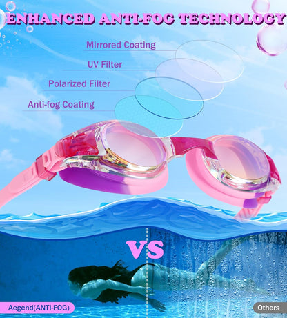 Aegend 2 Pack Kids Goggles, Swimming Goggles for Kids Age 4-16 Boys and Girls Youth, Anti-Fog Waterproof Anti-UV Pool Goggles