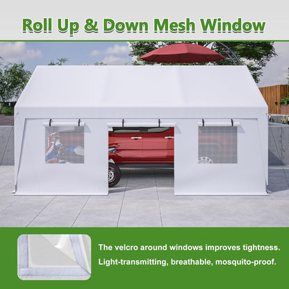 13x20 ft Heavy Duty Carport with Removable Sidewalls & Roll-up Windows, Portable Garage Tent with Doors, All-Season Outdoor Canopy Shelter for Car, Truck, Boat, White