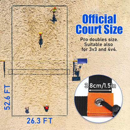 TOBWOLF 26.3' x 52.6' Beach Volleyball Lines, Volleyball Court Lines with Metal Anchors & SandBags,Highly Visible Marking Sand Lines with Metal Anchors & SandBags for Sand Outdoor Grass Backyard