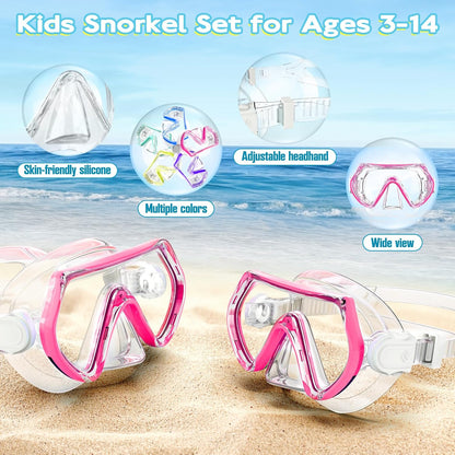 Snorkeling Gear for Kids, Kids Snorkel Set for Ages 3-14, Anti-Fog Diving Mask and Dry Top Snorkel Combo Set, Unisex Swimming Goggles