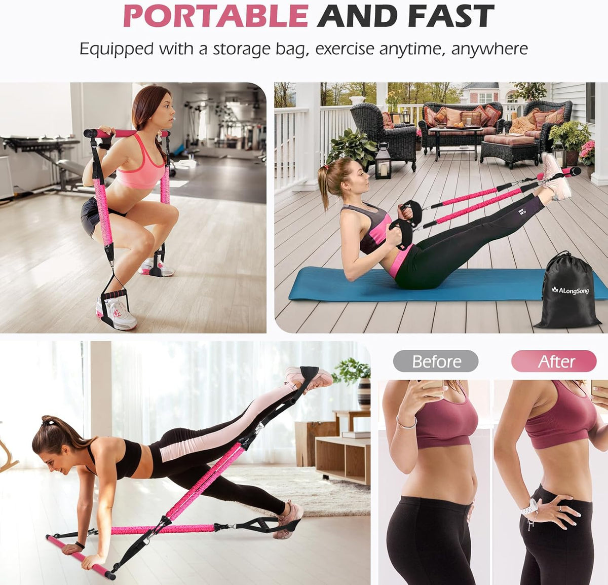 Upgraded Pilates Bar Kit with Resistance Bands Natural Latex for Women & Men, Heavy-Duty Stainless Steel Multifunctional Yoga Pilates Stick for Home Gym Exercise Fitness Equipment Full-Body Workouts