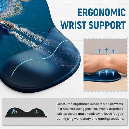 Ergonomic Mouse Pad with Wrist Rest, Gel Wrist Support, Coastal | 10.2 x 7.6 in Mouse Pad with Smooth Fabric Surface and Non-Slip Rubber Base for Office, Home, Study, and Gaming