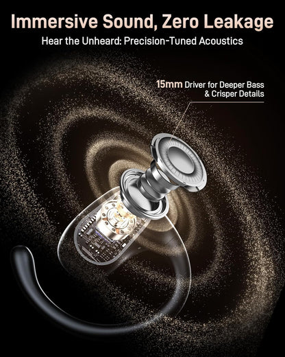 Open Ear Headphones, Bluetooth Wireless Open Ear Earbuds (0.3oz Lightweight) with 15mm Drivers, 45H Playtime, IPX5 for Sports, Fitness, Cycling, Running, Travel, Driving