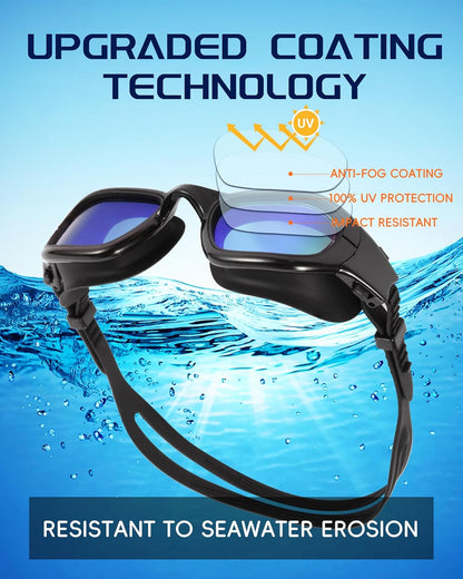 Swim Goggles, Goggles Adult with Swimming Cap, Nose Clip & Ear Plugs, UV Protection Anti-Fog Lens and Case for Adult