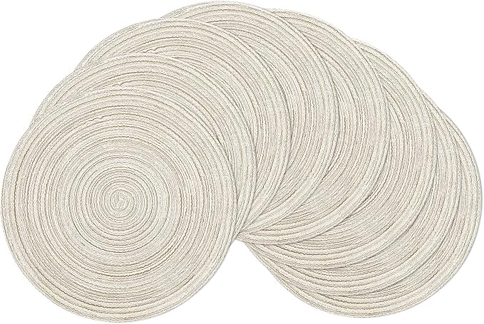 SHACOS Placemats Set of 8 Round Braided Place Mats 15 inch Washable Table Mats for Home Wedding Holiday Party (Ivory, 8)