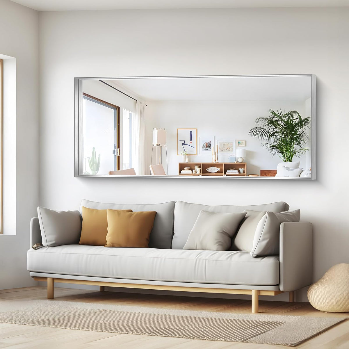 Silver Bathroom Mirror, 72x30 Inch Rectangular Deep Frame Mirror, Large Wall Mounted Bathroom Vanity Mirror Over Sink for Bedroom,Restroom, Living Room, Hangs Vertically or Horizontally