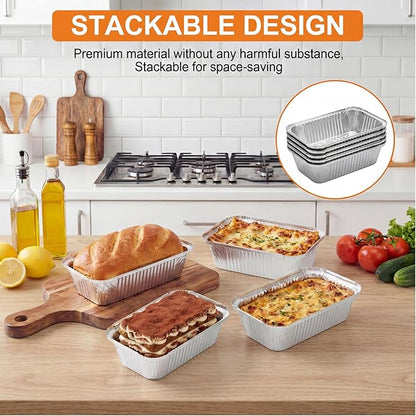 60 Pack Disposable Foil Loaf Pans with Lids Combo Set,30 Pack 8.7x4.6x2.5 Aluminum Loaf Pans & 30 Pack 8x4.3x2 Aluminum Bread Pan For Baking Cakes Bread Meat.