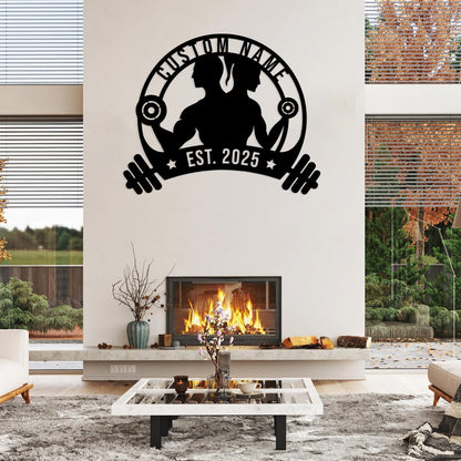 Personalized Metal Gym Sign, Custom Fitness Metal Wall Decor, Yoga Room Sign, fitness room decor, home gym decor, gifts for sports lovers, black metal
