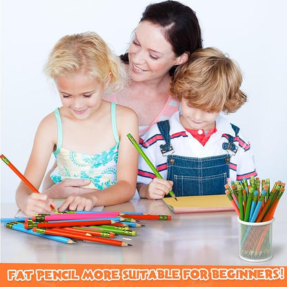 Fainne 48 Pcs Large Pencils 3 Sharpeners,Multicolor,Triangle,Fat Pencils