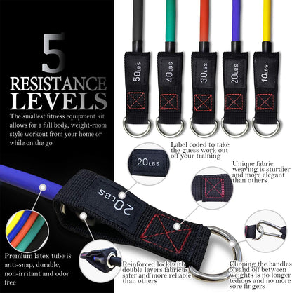 TheFitLife Resistance Bands with Handles - Designed for American Body Types, Exercise Workout Tubes for Men, Women, Includes Large Handles, Ankle Straps, Door Anchor, Fitness Levels