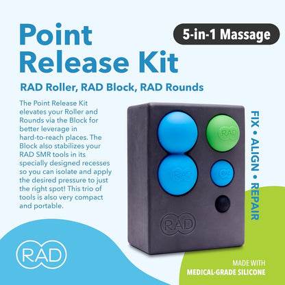 RAD Point Release Kit / 5-in-1 Massage Tool Kit with Block, Massage Balls and Peanut Roller for Self Massage, Mobility and Recovery