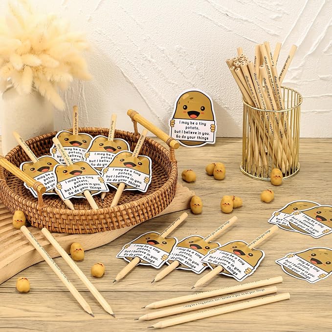 Jetec 30 Sets Inspirational Potato Pencil with Erasers and Thank You Card