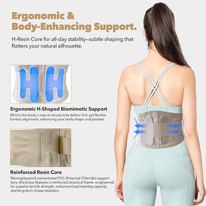Slim Fit Lower Back Brace – Ultra-Thin Ergonomic H-Shaped Resin Support, Seamless Design for Strong & Comfortable Lumbar Support, Lightweight & Discreet Back Brace (Black, X-Large)