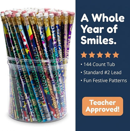 Anderson's Honor Roll Pencil Tub, Fun & Colorful Pencils, Perfect for School Supplies, Classroom Rewards, Creative Writing, Party Favors, and Motivational Gifts, Set of 144