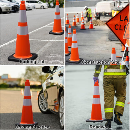 OrangeStar 6-Pack 28" Traffic Cones, Orange Safety Cones with Reflective Collars, Weighted Rubber Base for Construction, Parking Lot, Road Work, Flexible PVC, Indoor & Outdoor Use