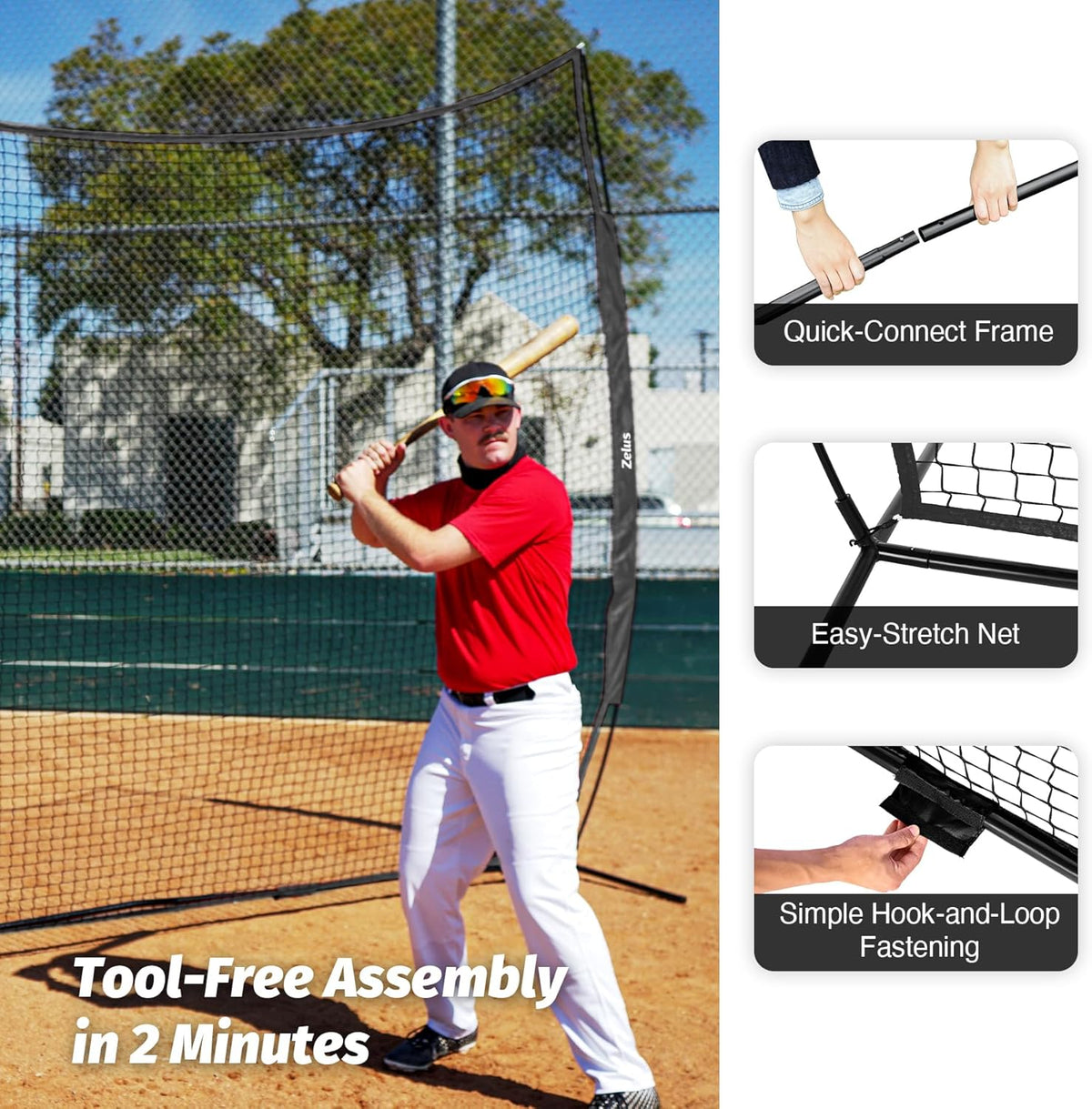 12x9ft / 16x10ft Barricade Backstop Net, Ball Sports Barrier, Practice Net for Baseball, Softball, Lacrosse, Soccer, Basketball and More