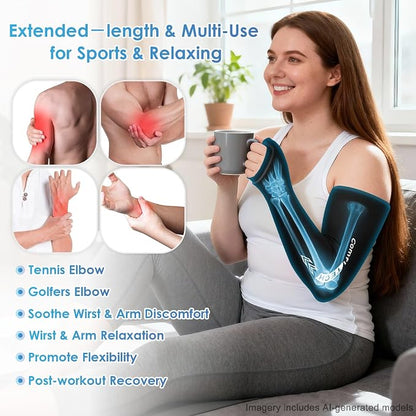 ComfiTECH Full Arm Wrist Ice Pack Wrap, Tennis Cold Sleeve, M, 2P | Flexible Extended Elbow Ice Sleeve for Pitchers, Golfers Players, Reusable Cold Brace for Muscle Comfort, Throwing Recovery