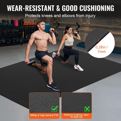VEVOR Large Exercise Mat, Non Slip High Density Premium Yoga Mat, Exercise Yoga Mat for Men Women, Fitness & Exercise Mat with Bag & Carry Strap, for All Types of Home Yoga, Pilate & Floor Workout