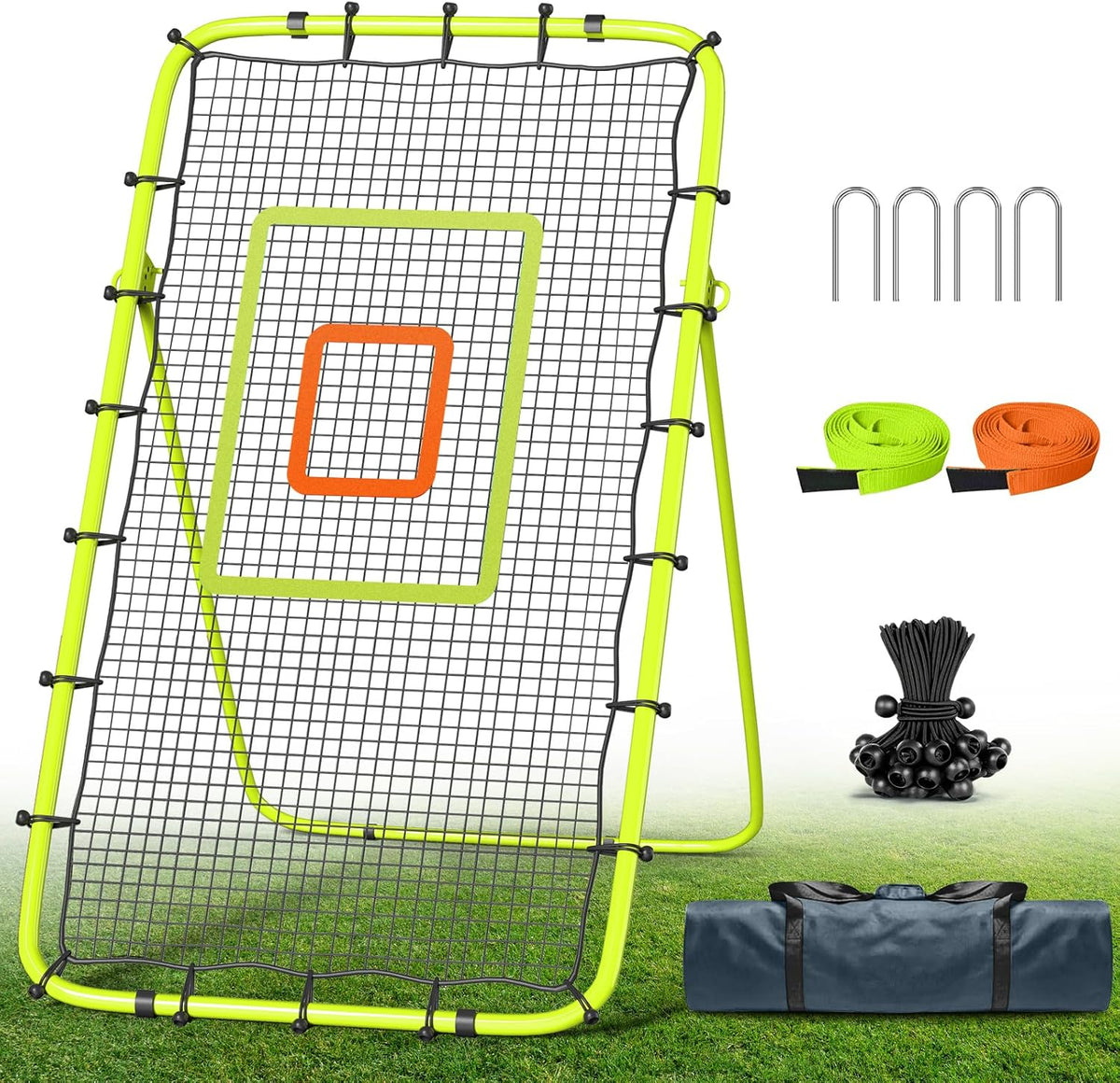 Volleyball Rebounder Net 7x4 Ft, 5-Angle Adjustable Rebounder Net for Practicing Digging, Setting, Spiking, Bounce Back Training Equipment with 2 Target Stripes & Portable Travel Bag for Storage