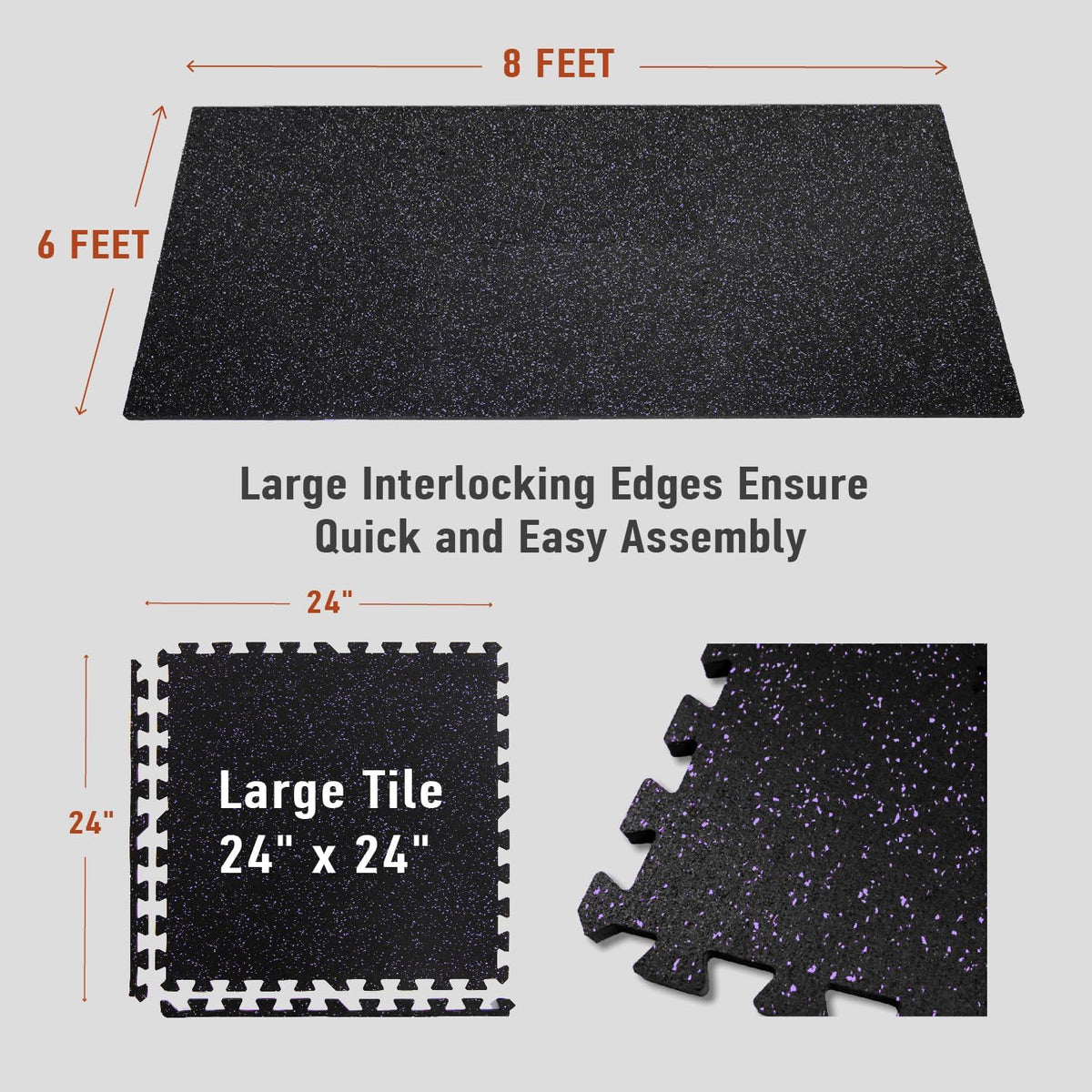 0.56in Thick 48 Sq Ft Exercise Equipment Mats, 12 Tiles Upgraded Rubber Top with High Density EVA Foam, Large Interlocking Puzzle Gym Flooring for Home Gym, Heavy Weight Workout, Black & Purple