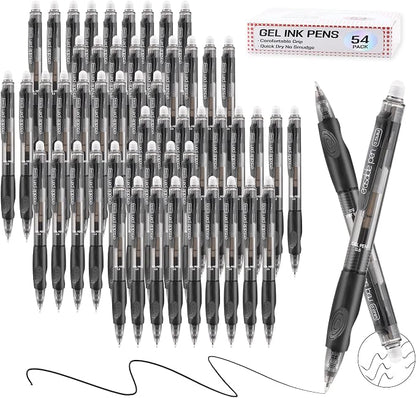 USUAL 54 Black Retractable Erasable Gel Pens Clicker, Fine Point(0.5mm), Make Mistakes Disappear, Premium Comfort Grip, Black Ink for Planners,Smooth Writing Pen Office Back-to-School Supplies