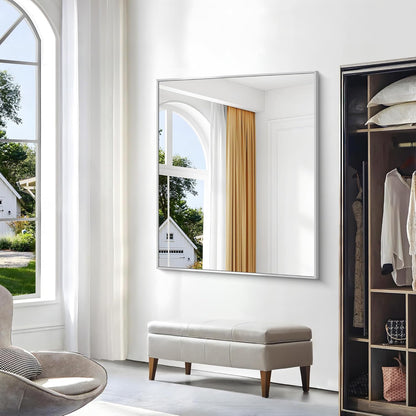 Silver Bathroom Mirror,40x48 inch Wall Mirror for Bathroom Wall Mounted,Large Rectangle Mirror for Bathroom Over Sink,Modern Metal Frame for Living Room,Bedroom Entryway,Horizontal/Vertical