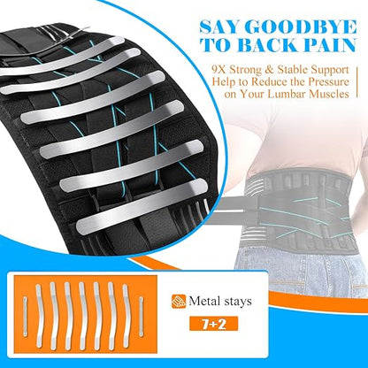 Back Brace for Lower Back Pain Men Women with 9X Strong Support, Idea for Long Time Standing & Sitting Jobs, Durable Back Support Belt with 3D Lumbar Pad for Sciatica, Herniated Disc, L