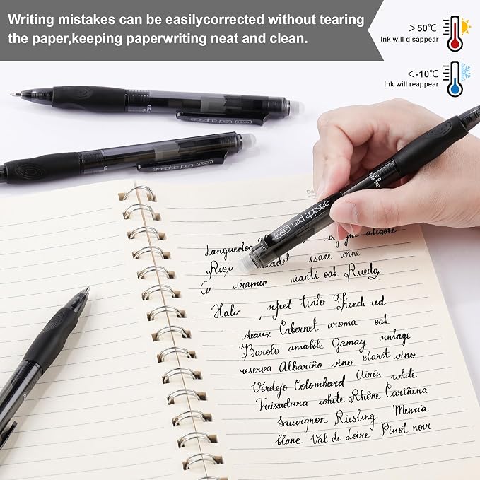 USUAL 90 Black Retractable Erasable Gel Pens Clicker, Fine Point(0.5mm), Make Mistakes Disappear, Premium Comfort Grip, Black Ink for Planners,Smooth Writing Pen Office Back-to-School Supplies