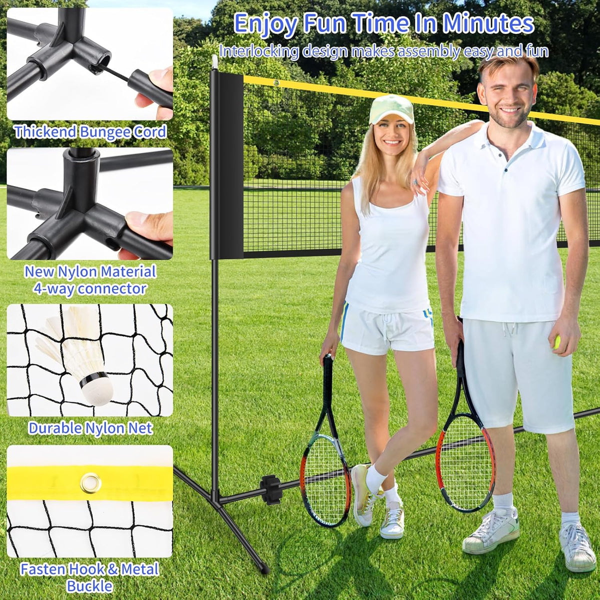 Badminton Pickleball Net, Adjustable Height Portable Badminton Net-2-in-1 Volleyball and Badminton Set, Pickleball Net for Tennis Indoor Outdoor Court